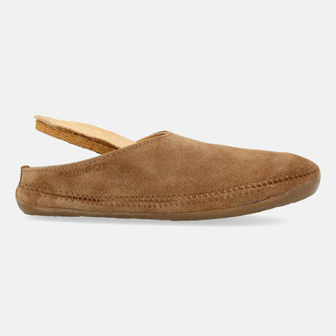 Haflinger Lederpantoffel Softino in Hellbraun (Hellbraunmeliert) aus Leder mit Gummisohle Seitenansicht