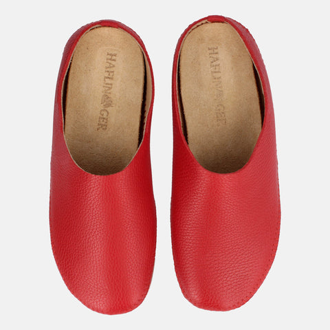 Haflinger Lederpantoffel Softino in Rot (Paprika) aus Leder mit Gummisohle Vogelperspektive