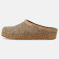 Haflinger Clog Torben in Beige (Torf) aus Filz mit Lederband und Korkfußbett Seitenansicht