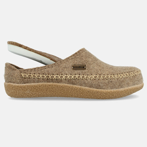 Haflinger Filzpantoffel Credo in Beige (Torf) aus FIlz mit Weichbettung Seitenansicht