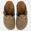 Haflinger Filzpantoffel Kurt in Beige (Torf) aus Filz mit Klettverschlussriemen und Korksohle 
Vogelperspektive