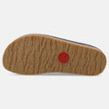 Haflinger Clog Torben in Blau (Jeans) aus Filz mit Lederband und Korkfußbett Sohlenansicht