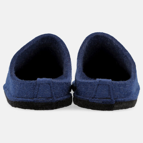 Haflinger Flair Soft in Blau (Jeans) aus Filz mit FIlzsohle Hinteransicht