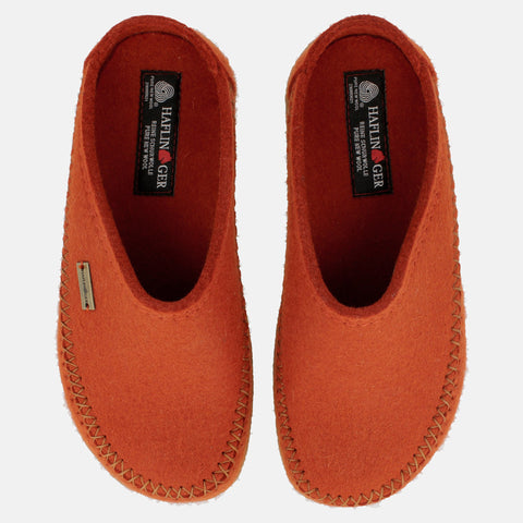 Haflinger Filzpantoffel Credo in Orange (Fuchs) aus FIlz mit Weichbettung Vogelperspektive