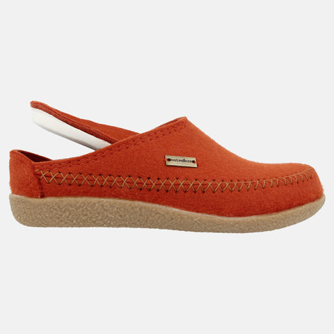 Haflinger Filzpantoffel Credo in Orange (Fuchs) aus FIlz mit Weichbettung Seitenansicht