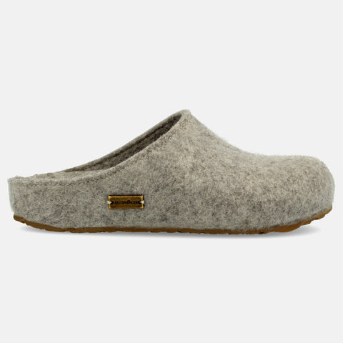 Haflinger Filzclog Michl in Grau (Steingraumeliert) aus Filz mit herausnehmbarem Fußbett Seitenansicht 