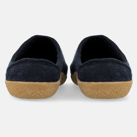 Haflinger Filzpantoffel Credo in Blau (Kapitän) aus FIlz mit Weichbettung Hinteransicht