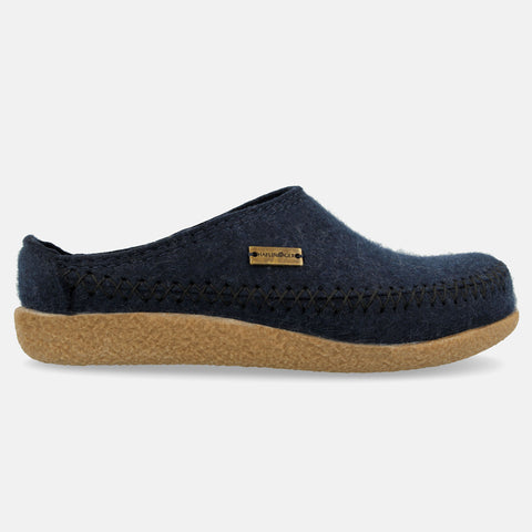 Haflinger Filzpantoffel Credo in Blau (Kapitän) aus FIlz mit Weichbettung Seitenansicht