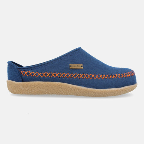 Haflinger Filzpantoffel Credo in Blau (Kaskade) aus FIlz mit Weichbettung Seitenansicht