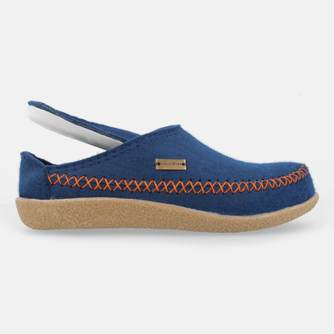 Haflinger Filzpantoffel Credo in Blau (Kaskade) aus FIlz mit Weichbettung Seitenansicht