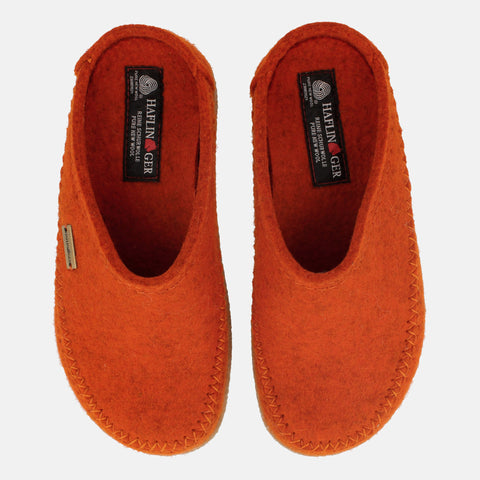 Haflinger Filzpantoffel Credo in Orange (Rost) aus FIlz mit Weichbettung Vogelperspektive