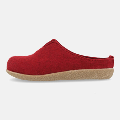 Haflinger Filzclog Visby in Rot (Rubin) aus Filz mit thermoplastischer Gummisohle Seitenansicht