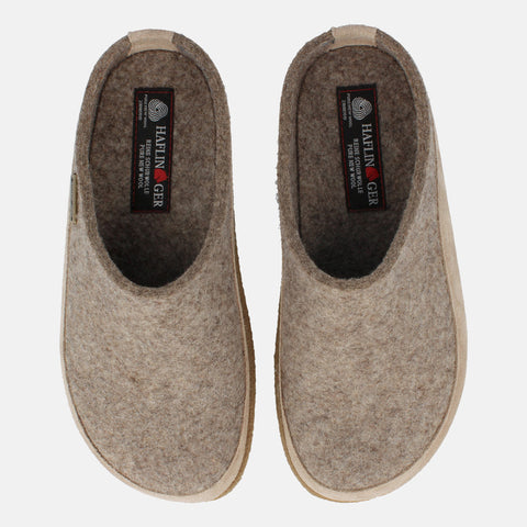 Haflinger Filzclog Skane in Beige (Torf) aus Filz mit Lederband und thermoplastische Gummisohle Vogelperspektive