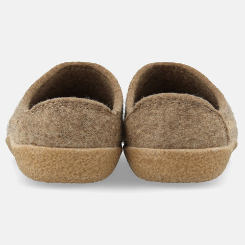 Haflinger Filzpantoffel Credo in Beige (Torf) aus FIlz mit Weichbettung Hinteransicht