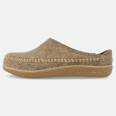 Haflinger Filzpantoffel Credo in Beige (Torf) aus FIlz mit Weichbettung Seitenansicht