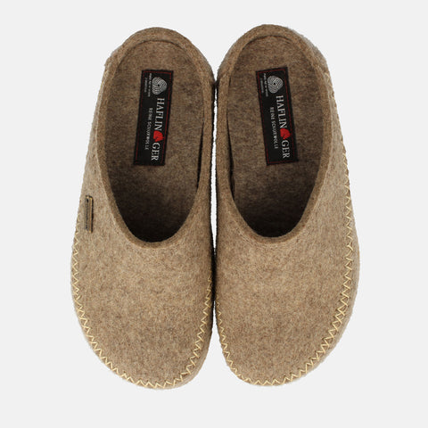 Haflinger Filzpantoffel Credo in Beige (Torf) aus FIlz mit Weichbettung Vogelperspektive