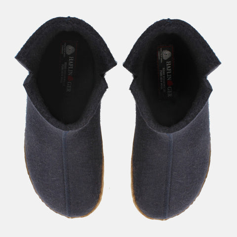 Haflinger Filzstiefel Emils Booty in Blau (Mittelblau) aus Filz mit Ledersohle Vogelperspektive