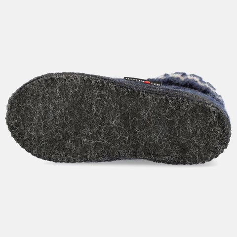 Haflinger Hüttenschuh Paul in Blau (Jeans) aus reiner Schurwolle mit Latex beschichteter Filzsohle Sohlenansicht
