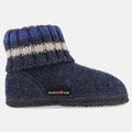 Haflinger Hüttenschuh Paul in Blau (Jeans) aus reiner Schurwolle mit Latex beschichteter Filzsohle Seitenansicht