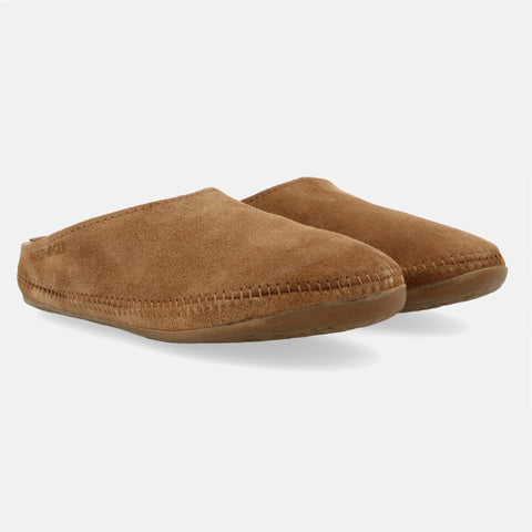 Haflinger Lederpantoffel Softino in Hellbraun (Hellbraunmeliert) aus Leder mit Gummisohle Seitenansicht