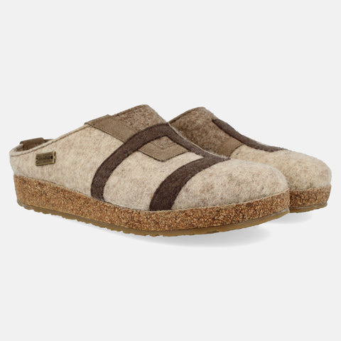 Haflinger Filzclog LU in Beige (Beigemeliert Öko) aus Filz mit Applikation und Gummisohle Seitenansicht