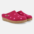 Haflinger Clog Cuoricini Pink (Port) aus Filz mit Herzmuster und Korkfußbett Seitenansicht 