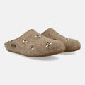 Haflinger Filzpantoffel Api in Beige (Torf) aus Filz mit Gummisohle und Bienenapplikation Seitenansicht