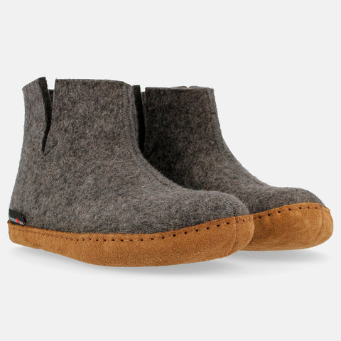 Haflinger Filzstiefel Emils Booty in Grau (Anthrazit) aus Filz mit Ledersohle Seitenansicht