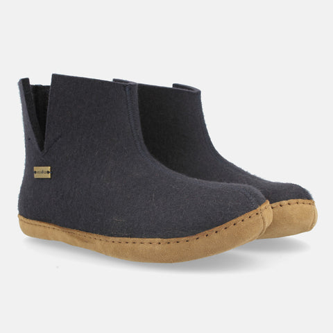 Haflinger Filzstiefel Emils Booty in Blau (Mittelblau) aus Filz mit Ledersohle Seitenansicht