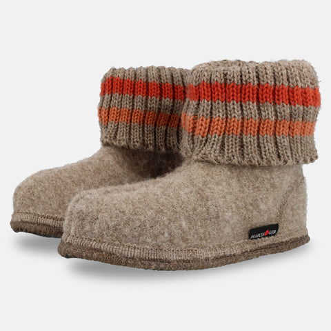 Haflinger Hüttenschuh Paul in Beige (Beigemeliert Öko) aus reiner Schurwolle mit Latex beschichteter Filzsohle Seitenansicht