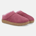 Haflinger Lammfellclog Snowbird in Rosa (Burgund) aus Leder mit Lammfell und Korkfußbett Seitenansicht