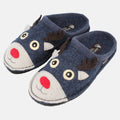 Haflinger Pantoffel Renna in Blau (Jeans) aus Schurwolle mit Rentierapplikation und Filzsohle Seitenansicht 
