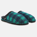 Haflinger Pantoffel Plaid in Blau (Ocean) aus Schurwolle im Schachmuster mit Filzsohle Seitenansicht