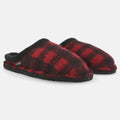 Haflinger Pantoffel Plaid in Rot (Paprika) aus Schurwolle im Schachmuster mit Filzsohle Seitenansicht