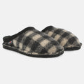 Haflinger Pantoffel Plaid in Weiss (Rohweiss) aus Schurwolle im Schachmuster mit Filzsohle Seitenansicht