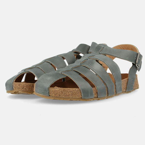 Haflinger Sandale Peter in Blau (Jeans) aus Leder mit Riemchen und Schnalle  im Römerstyle Seitenansicht