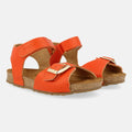 Haflinger Kindersandale Max in Orange (Koralle) aus Leder mit Schnalle, Klettverschluss und Korkfußbett Seitenansicht