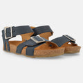 Haflinger Sandale Rebecca in Blau (Navy) aus Leder mit Korkfußbett und verstellbaren Schnallen Seitenansicht
