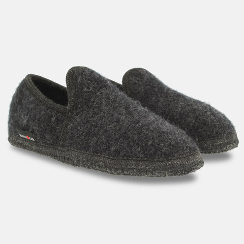 Haflinger Slipper Loafer in Grau (Graphit) aus Walkstoff mit Filzsohle Seitenansicht