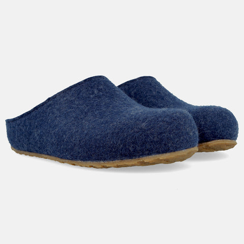 Haflinger Filzclog Michl in Blau (Jeans) aus Filz mit herausnehmbarem Fußbett Seitenansicht 