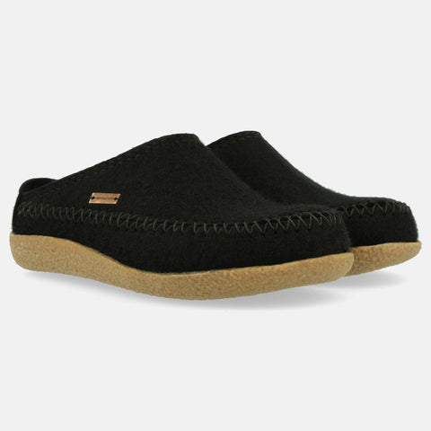 Haflinger Filzpantoffel Credo in Schwarz aus FIlz mit Weichbettung Seitenansicht