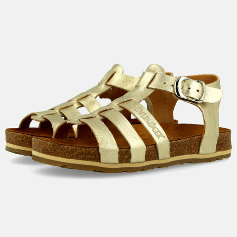 Haflinger Sandale Anni in Gold aus Leder mit Riemchen und Schnalle Seitenansicht