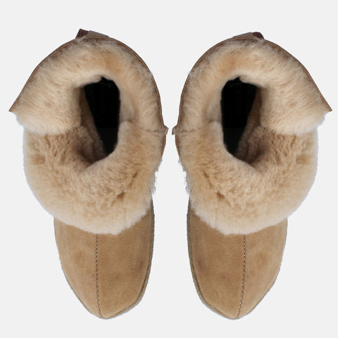 Haflinger Lammfellhausschuh Lemmi in Beige (Beigemeliert Öko) aus Leder mit Lammfellfutter und thermoplastische Gummisohle Vogelperspektive