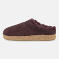 Haflinger Lammfellclog Snowbird in Lila (Aubergine) aus Leder mit Lammfell und Korkfußbett Seitenansicht