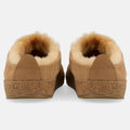Haflinger Lammfellclog Snowbird in Beige (Beigemeliert Öko) aus Leder mit Lammfell und Korkfußbett Hinteransicht