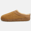 Haflinger Lammfellclog Snowbird in Beige (Beigemeliert Öko) aus Leder mit Lammfell und Korkfußbett Seitenansicht