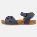 Haflinger Kindersandale Max in Blau (Ocean) aus Leder mit Schnalle, Klettverschluss und Korkfußbett Seitenansicht