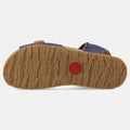 Haflinger Kindersandale Max in Blau (Ocean) aus Leder mit Schnalle, Klettverschluss und Korkfußbett Sohlenansicht