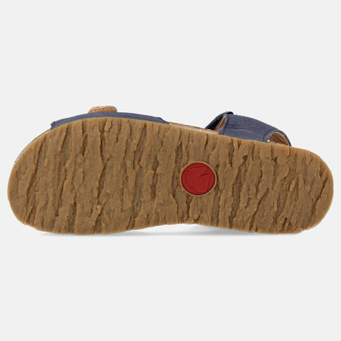 Haflinger Kindersandale Max in Blau (Ocean) aus Leder mit Schnalle, Klettverschluss und Korkfußbett Sohlenansicht