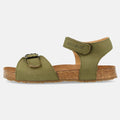 Haflinger Kindersandale Max in Grün (Khaki) aus Leder mit Schnalle, Klettverschluss und Korkfußbett Seitenansicht